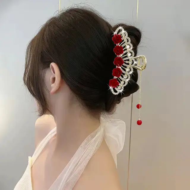 Elegant Luxury Golden Metal Alloy Flowers Large Hair Claw Clip