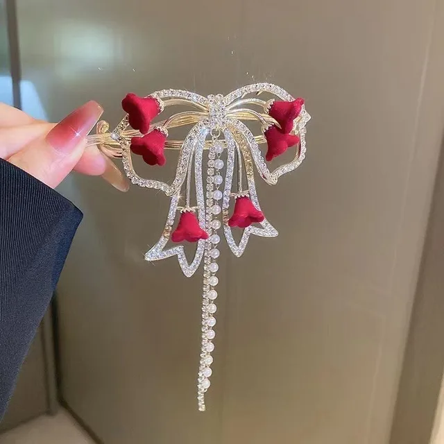 FENGY Red Rose Bow Style Hair Claw Clip
