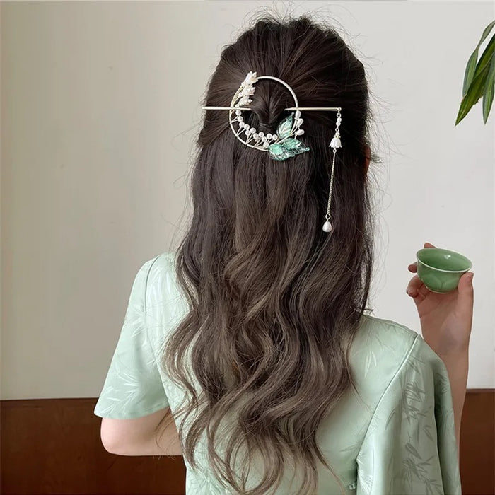 New Flower Pearl Tassel Hairpin Women Chinese Style Hanfu Hairpins Hair Accessories