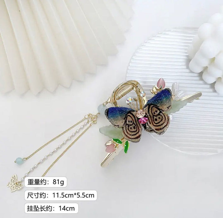 New Embroidered Butterfly Tassel Metal Shark Hair Claw Clip